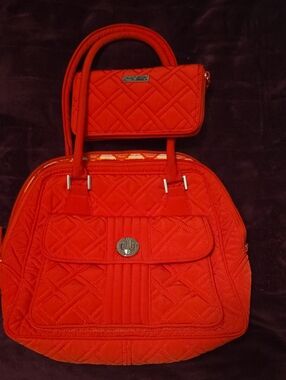 Vera Bradley Quilted Bright Red Satchel with Matching Zip Wallet